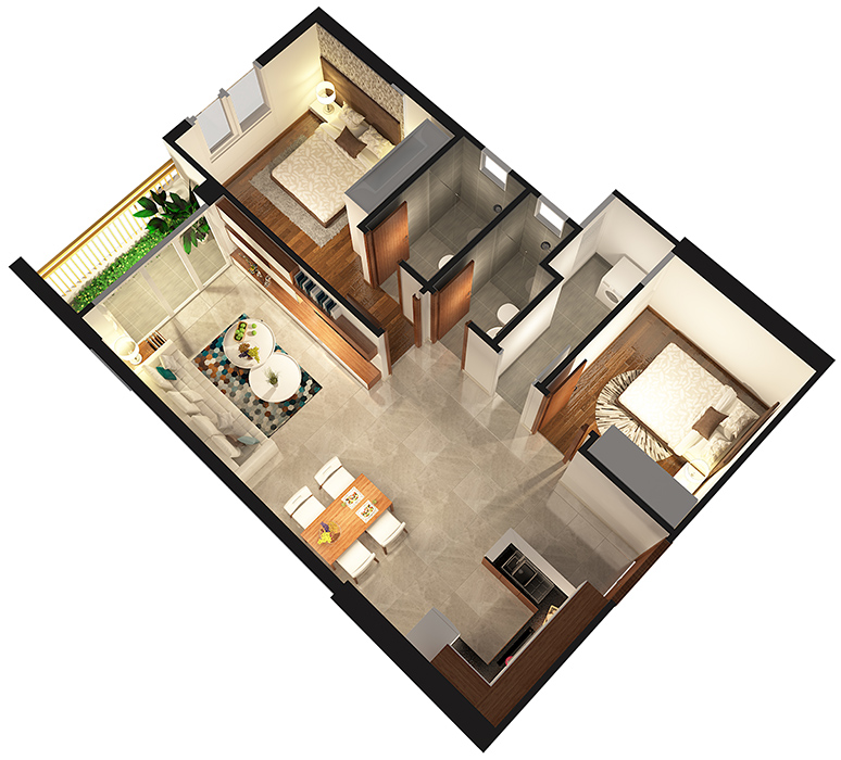 Căn hộ 2 PN - 71.74 m² - 01