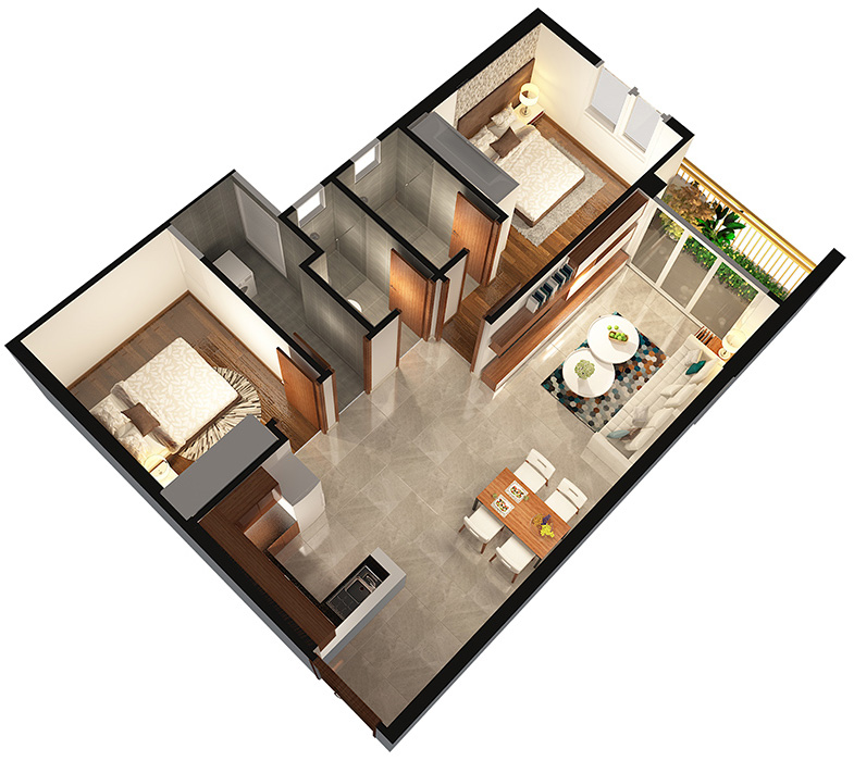 Căn hộ 2 PN - 71.84 m²