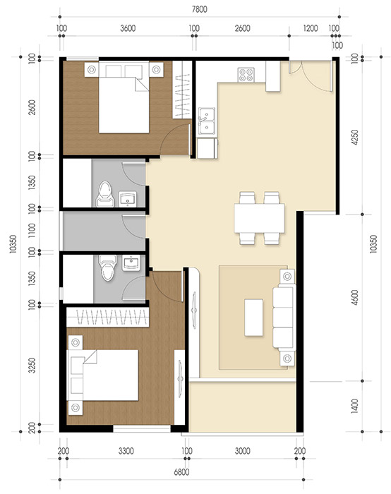 Căn hộ 2 PN - 72.59 m²