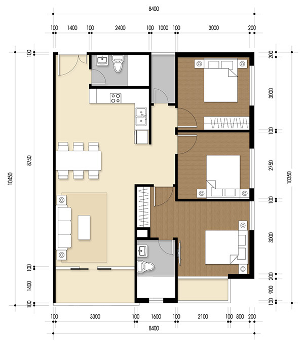 Căn hộ 3 PN - 84.09 m²